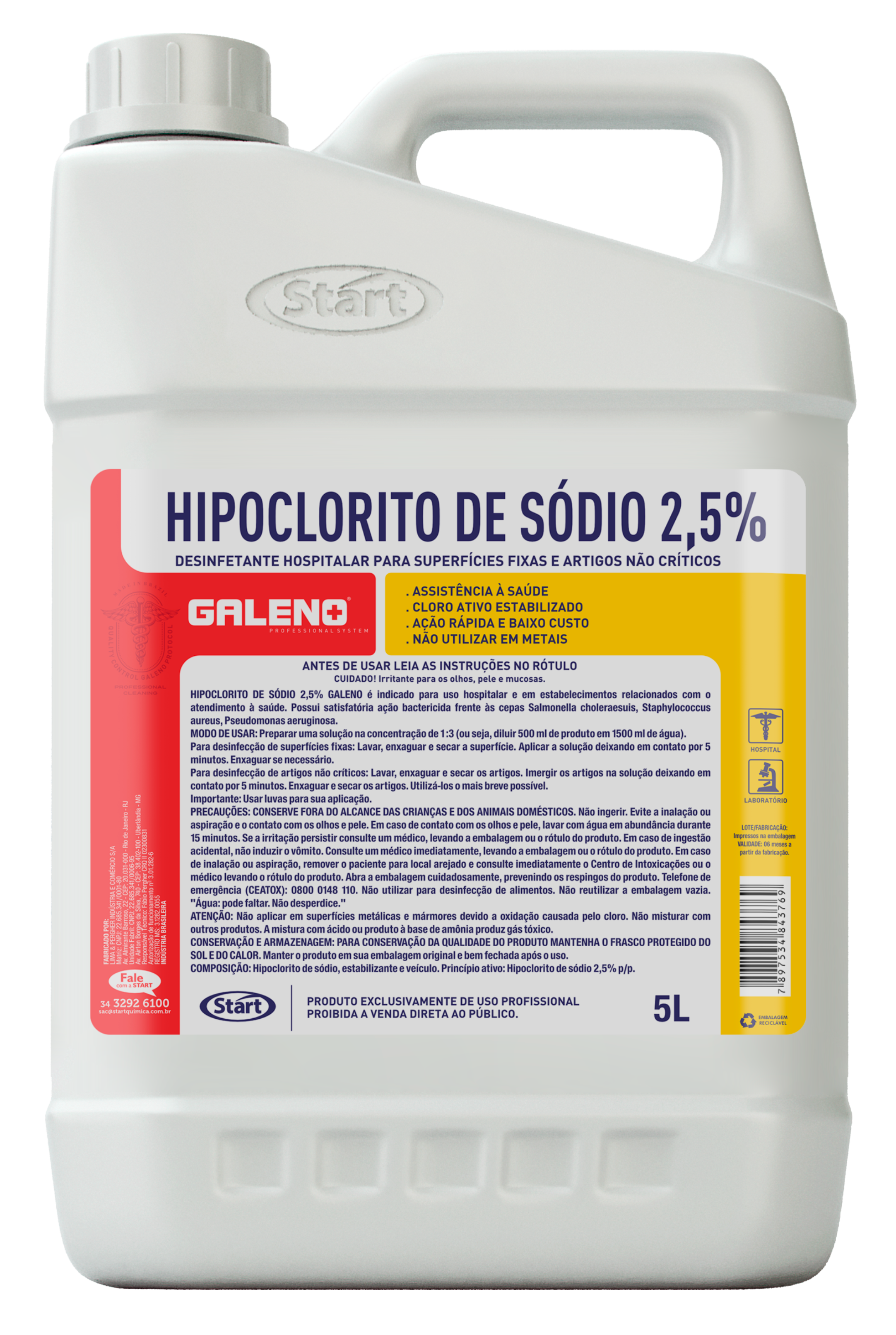Hipoclorito de Sodio 2,5% Galeno 4x5L