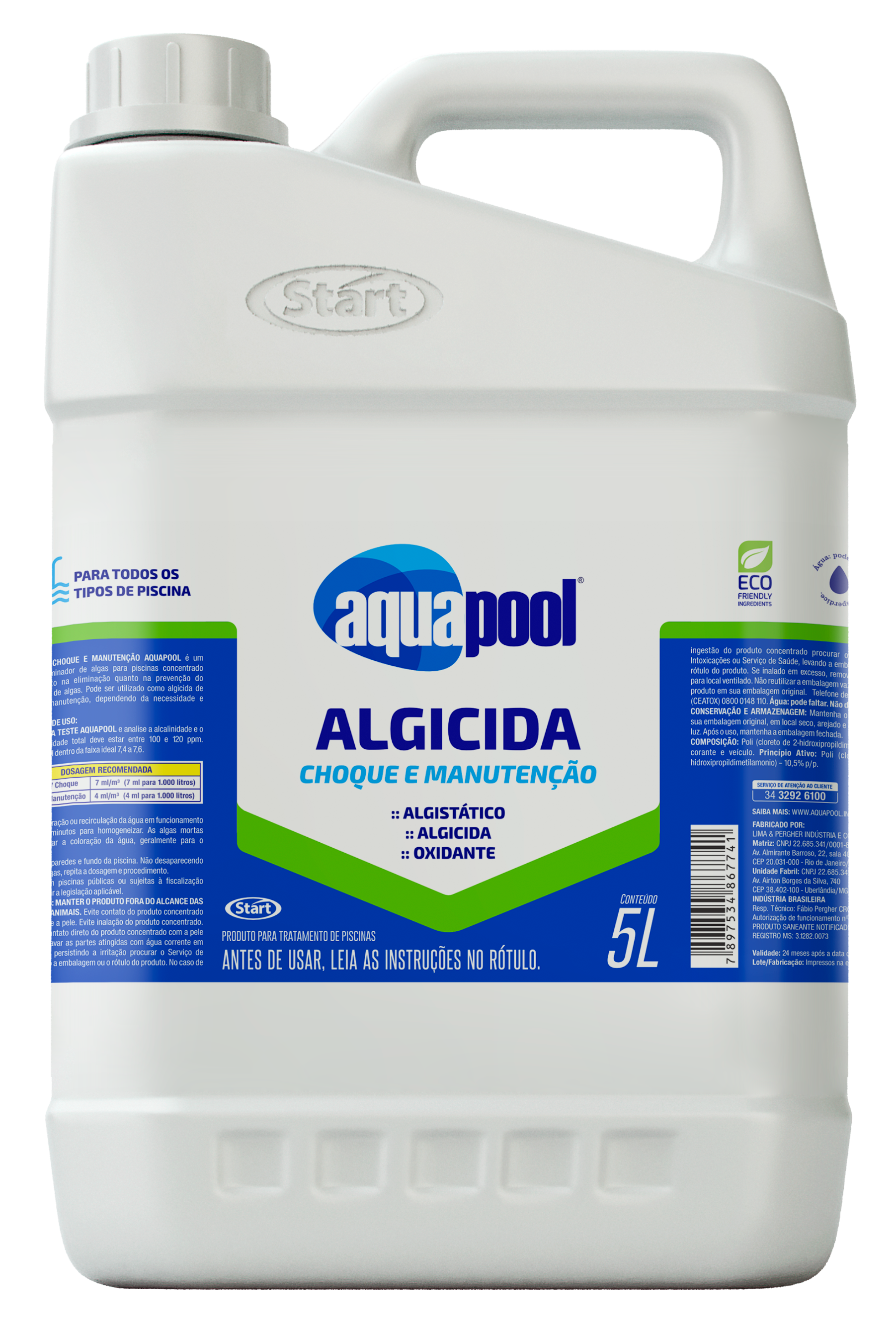 AQUAPOOL ALGICIDA CHOQUE E MANUTENCÃO LÍQUIDO 4X5L