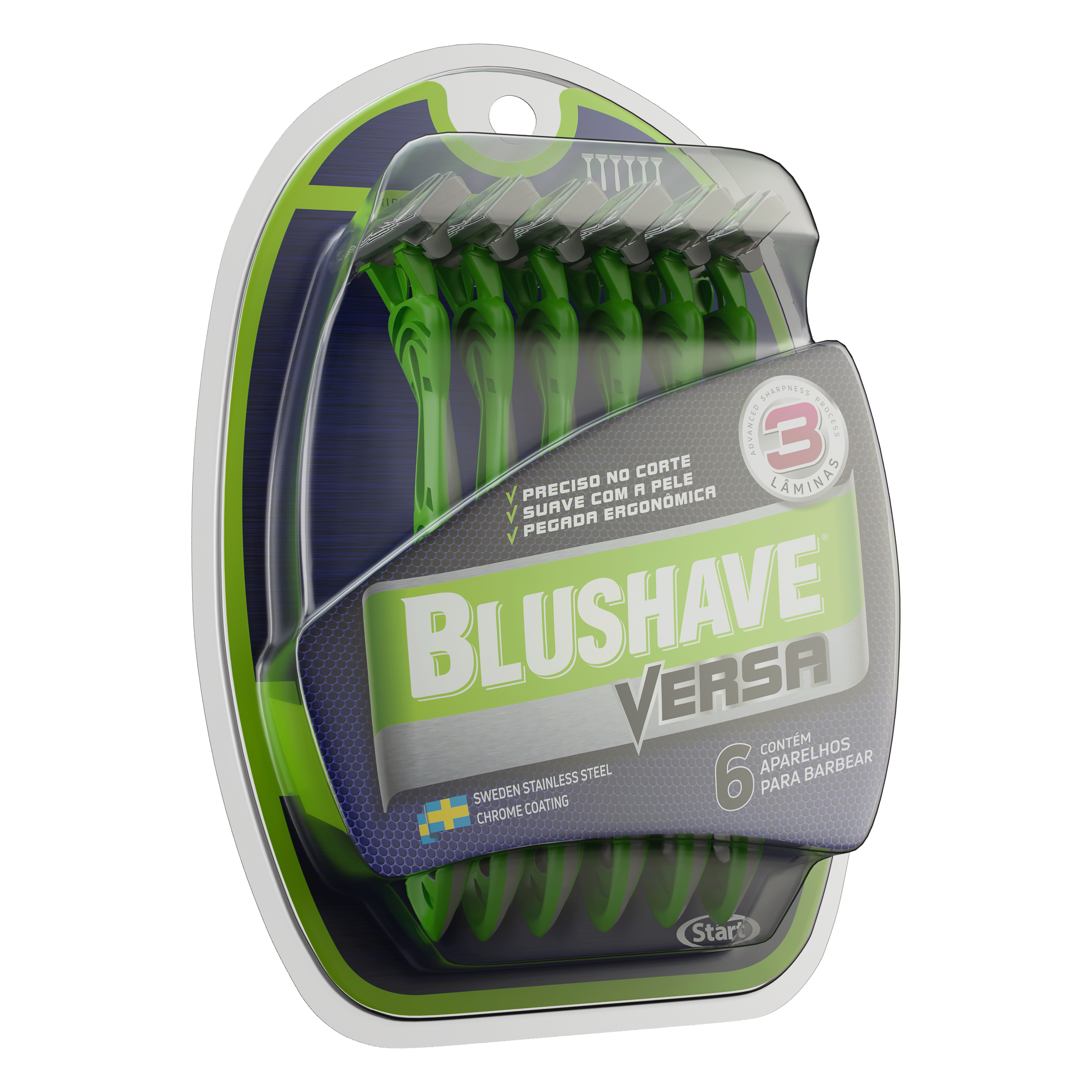 BLUSHAVE VERSA AFEITADORA 3 HOJAS CON BANDA LUBRICANTE Y MANGO FLEXIBLE 12X6X1