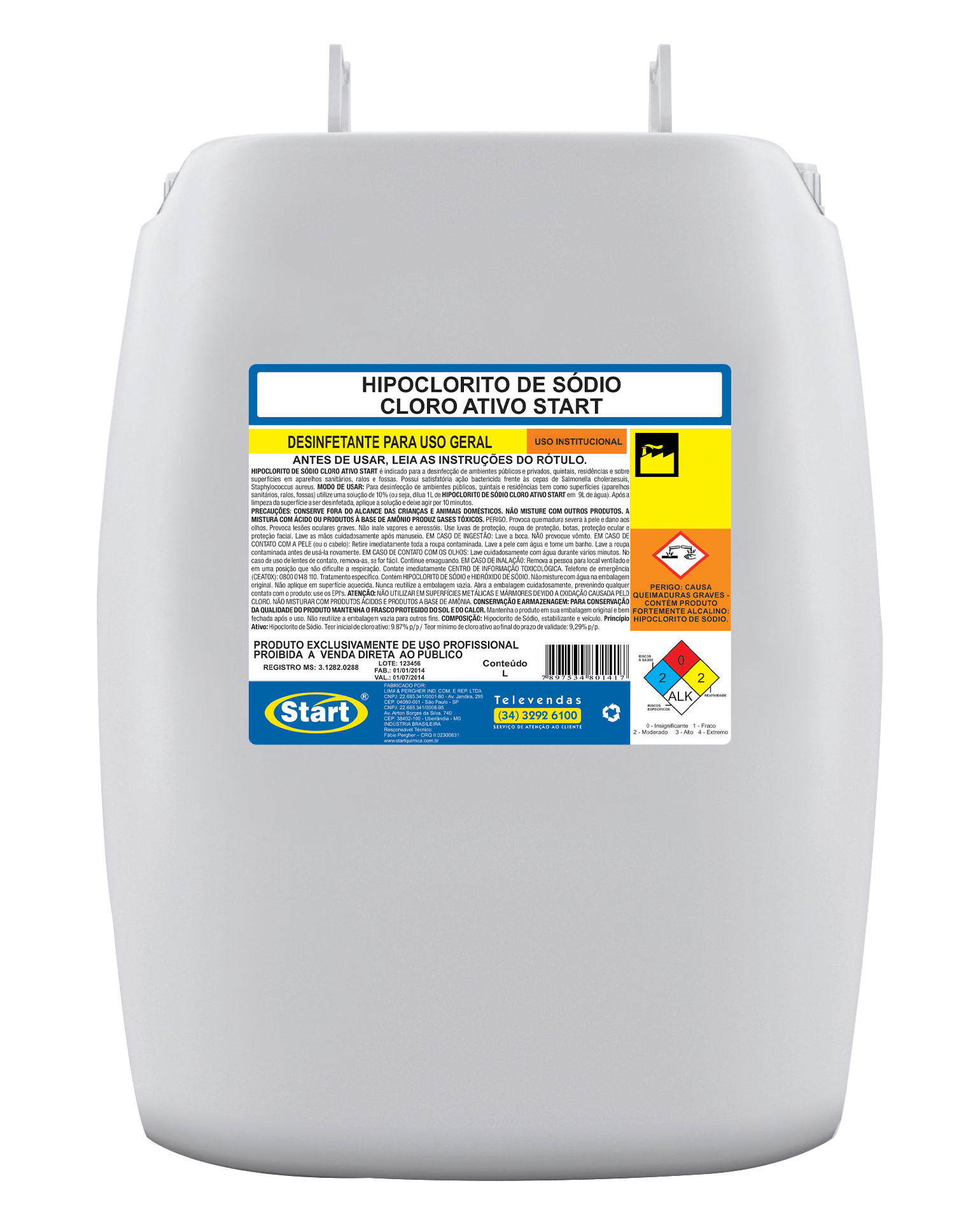 HIPOCLORITO DE SÓDIO 50L (60KG) CLORO ATIVO START