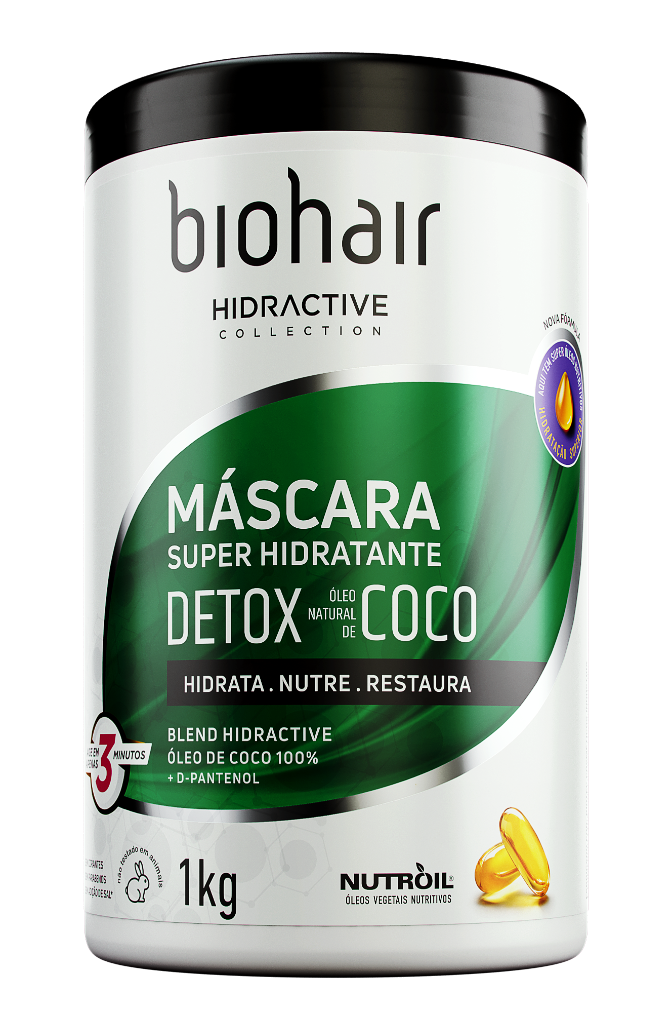 BIOHAIR HIDRACTIVE MÁSCARA ACONDICIONADORA DETOX CON ACEITE DE COCO