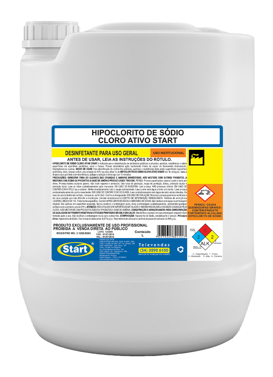 HIPOCLORITO DE SÓDIO 20L VG (24KG) CLORO ATIVO START
