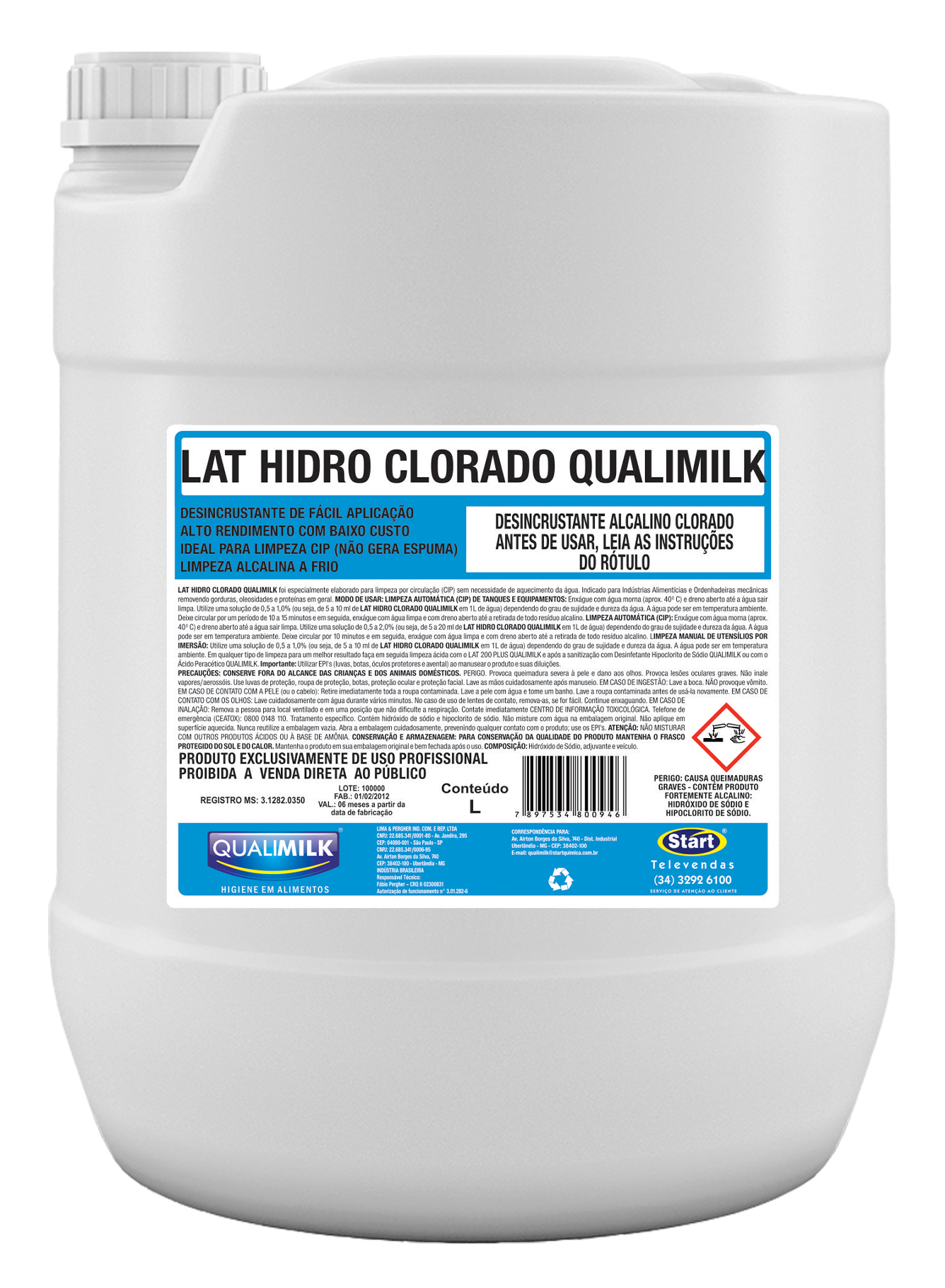 LAT HIDRO CLORADO QUALIFOOD 20L