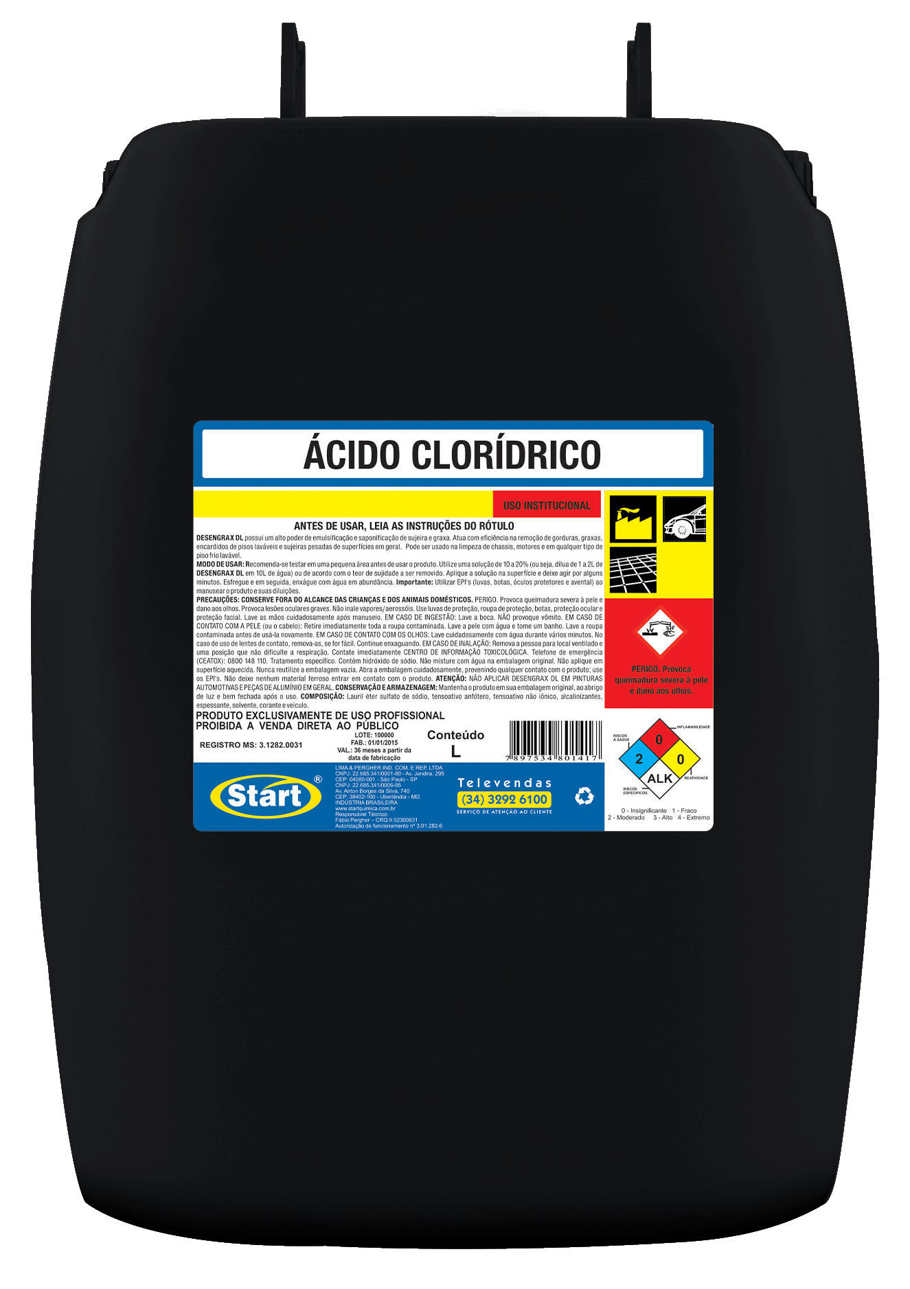 ÁCIDO CLORÍDRICO 60KG 50L - ONU 1789 #